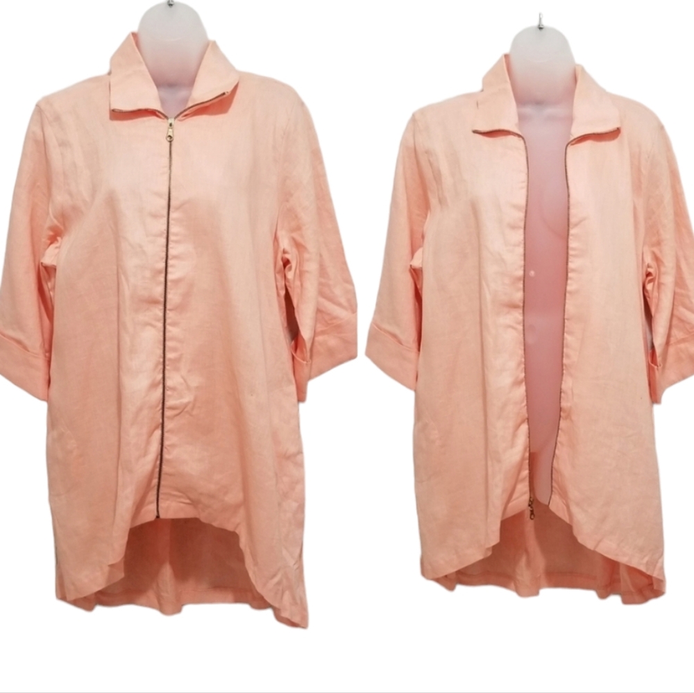 Luii Linen Jacket Peach Zip Up Large Lagenlook